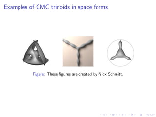 Examples of CMC trinoids in space forms




          Figure: These ﬁgures are created by Nick Schmitt.
 