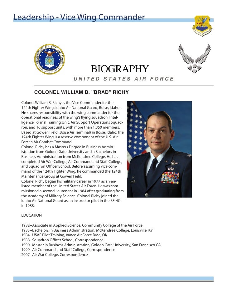 Air Force Biography Template Air Force Biography Template