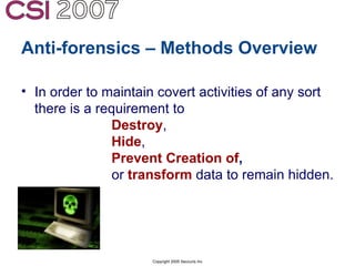 Anti-Forensics: Real world identification, analysis and prevention