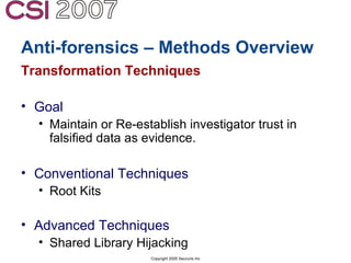 Anti-Forensics: Real world identification, analysis and prevention