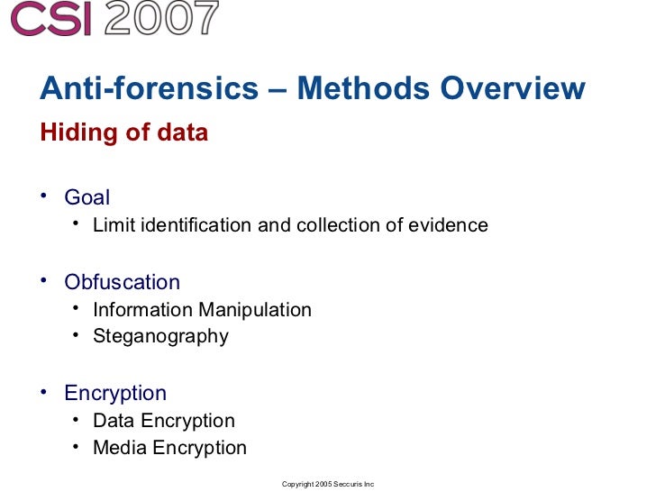 AntiForensics Real world identification, analysis and prevention
