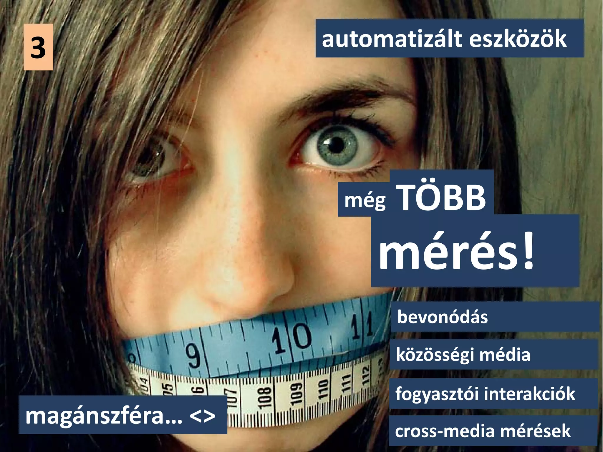 3                 automatizált eszközök




                   még   TÖBB
                      mérés!
                         bevonódás
                         közösségi média
                         fogyasztói interakciók
magánszféra… <>
                         cross-media mérések
 
