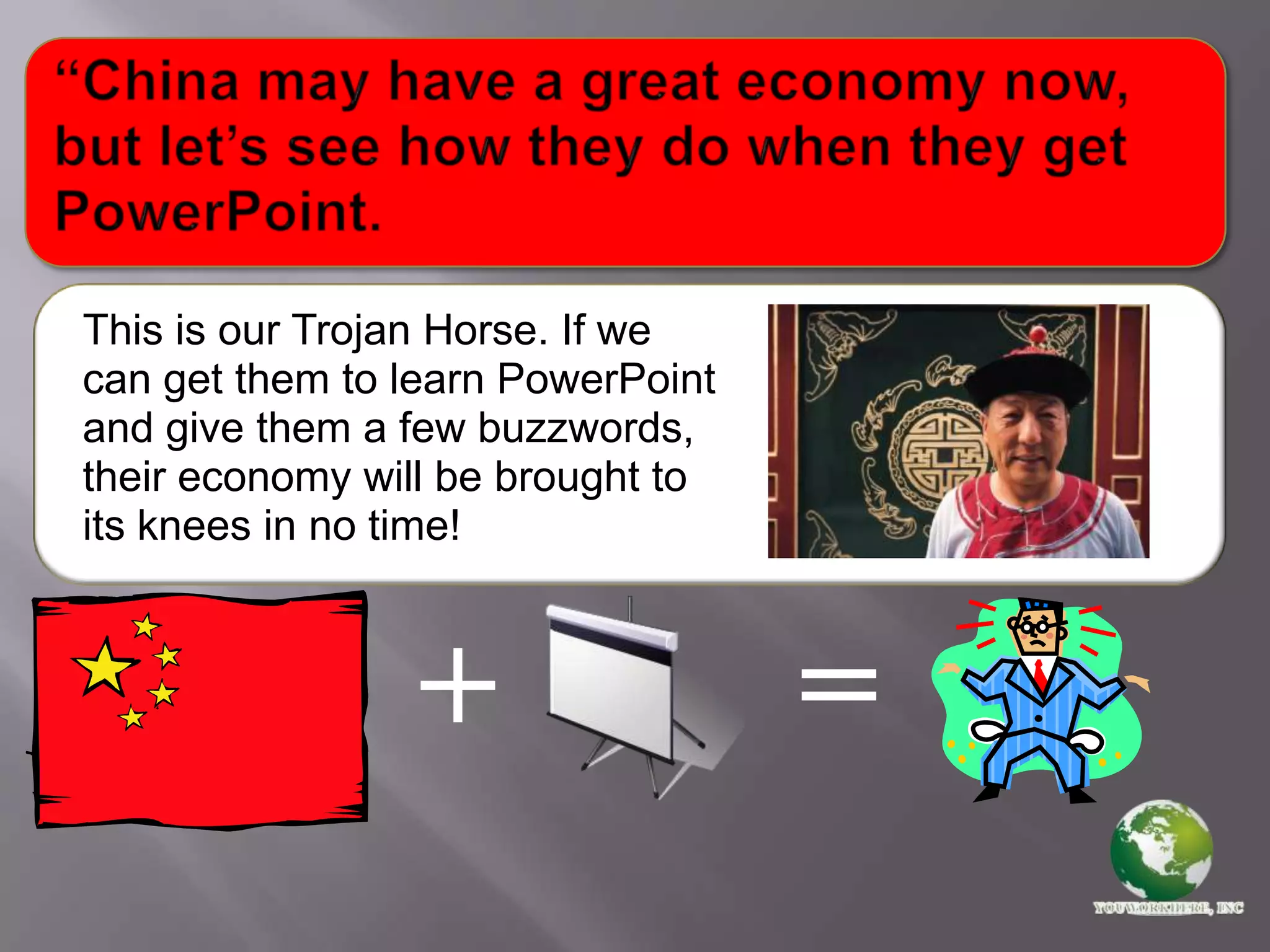 8 pt. type because the presenter crammed the slide with too many words.The blind man has never had to see: All that ugly clip art.