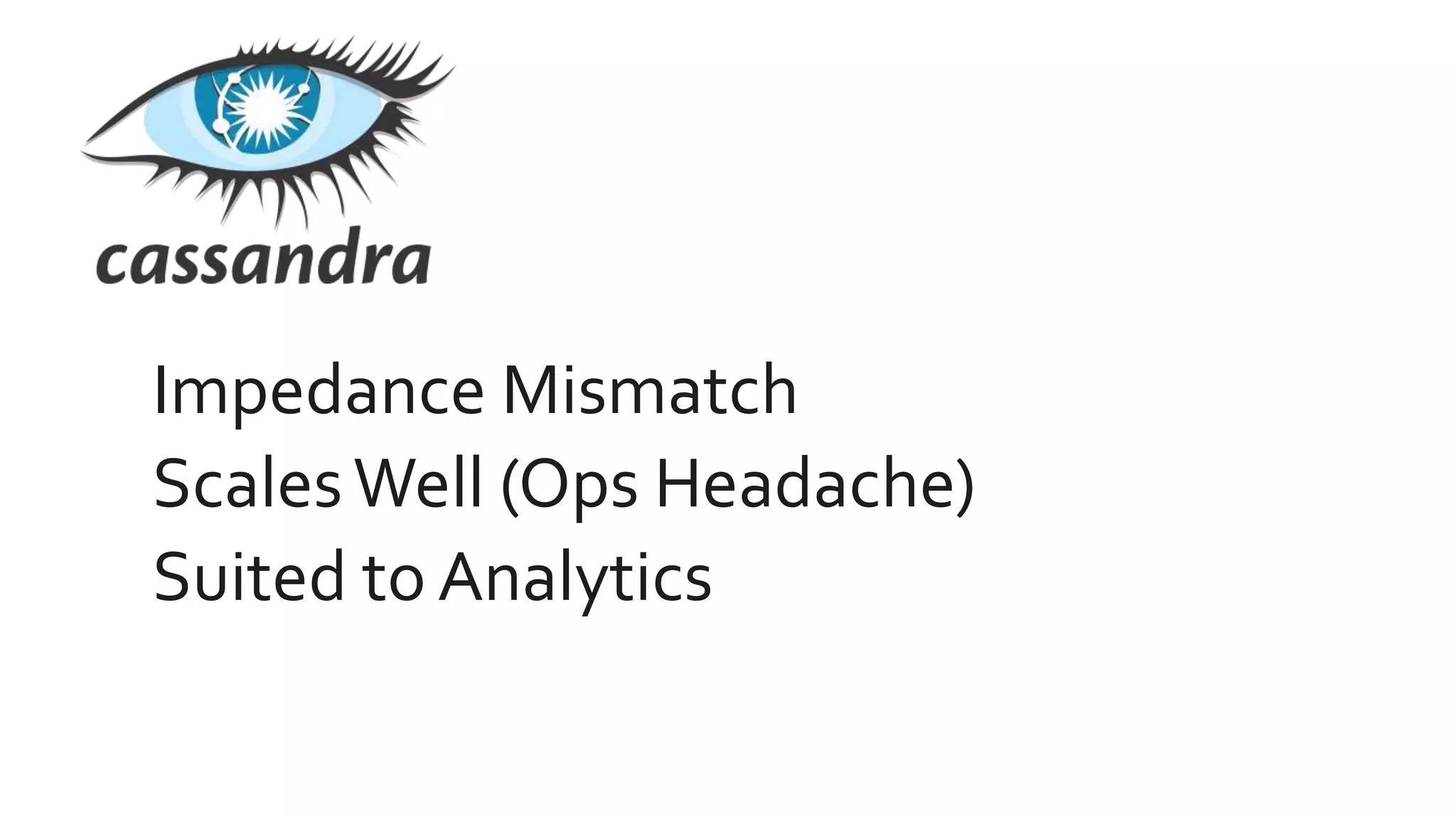 Impedance Mismatch
ScalesWell (Ops Headache)
Suited to Analytics
 