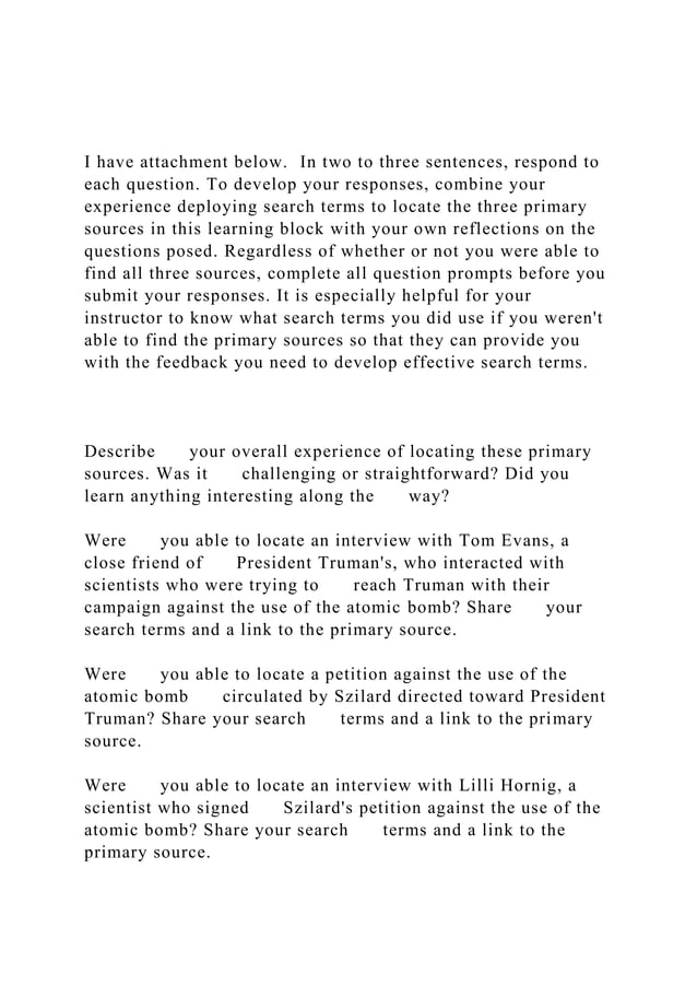 I have attachment below. In two to three sentences, respond to .docx