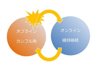 オフラ゗ン   オンラ゗ン

カンフル剤   維持継続
 