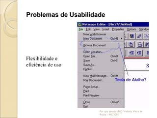 Problemas de Usabilidade Por que estudar IHC ? Heloísa Vieira da Rocha - IHC'2002 Flexibilidade e eficiência de uso 