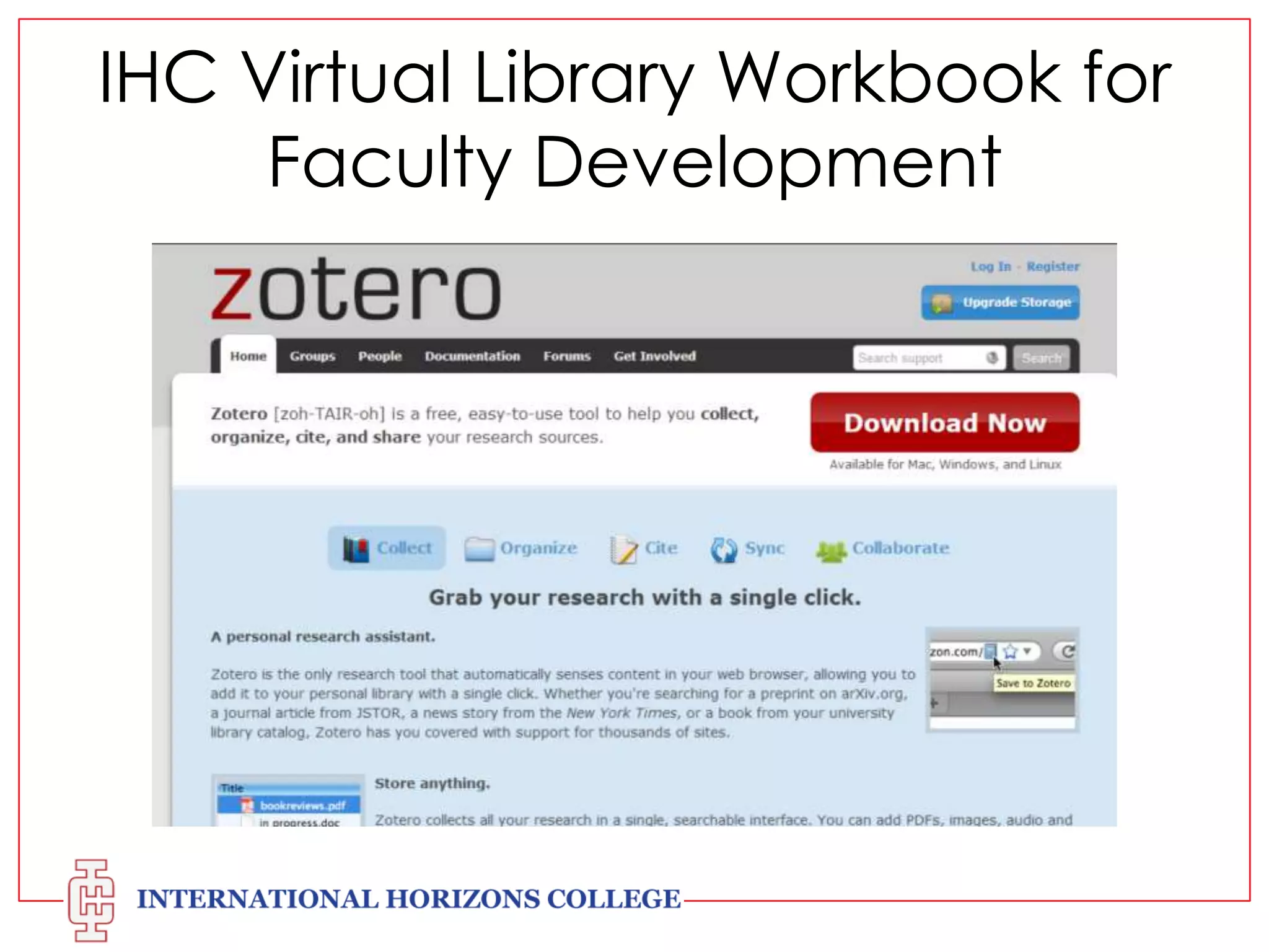 IHC Virtual Library Workbook for
Faculty Development

 