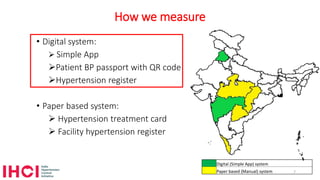 How we measure
• Digital system:
 Simple App
Patient BP passport with QR code
Hypertension register
• Paper based system:
 Hypertension treatment card
 Facility hypertension register
7
Digital (Simple App) system
Paper based (Manual) system
 