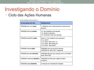INVESTIGAR O DOMÍNIO
Disciplina de Interação Humano Computador
Profa Tatiana Aires Tavares – tatiana@lavid.ufpb.br
 