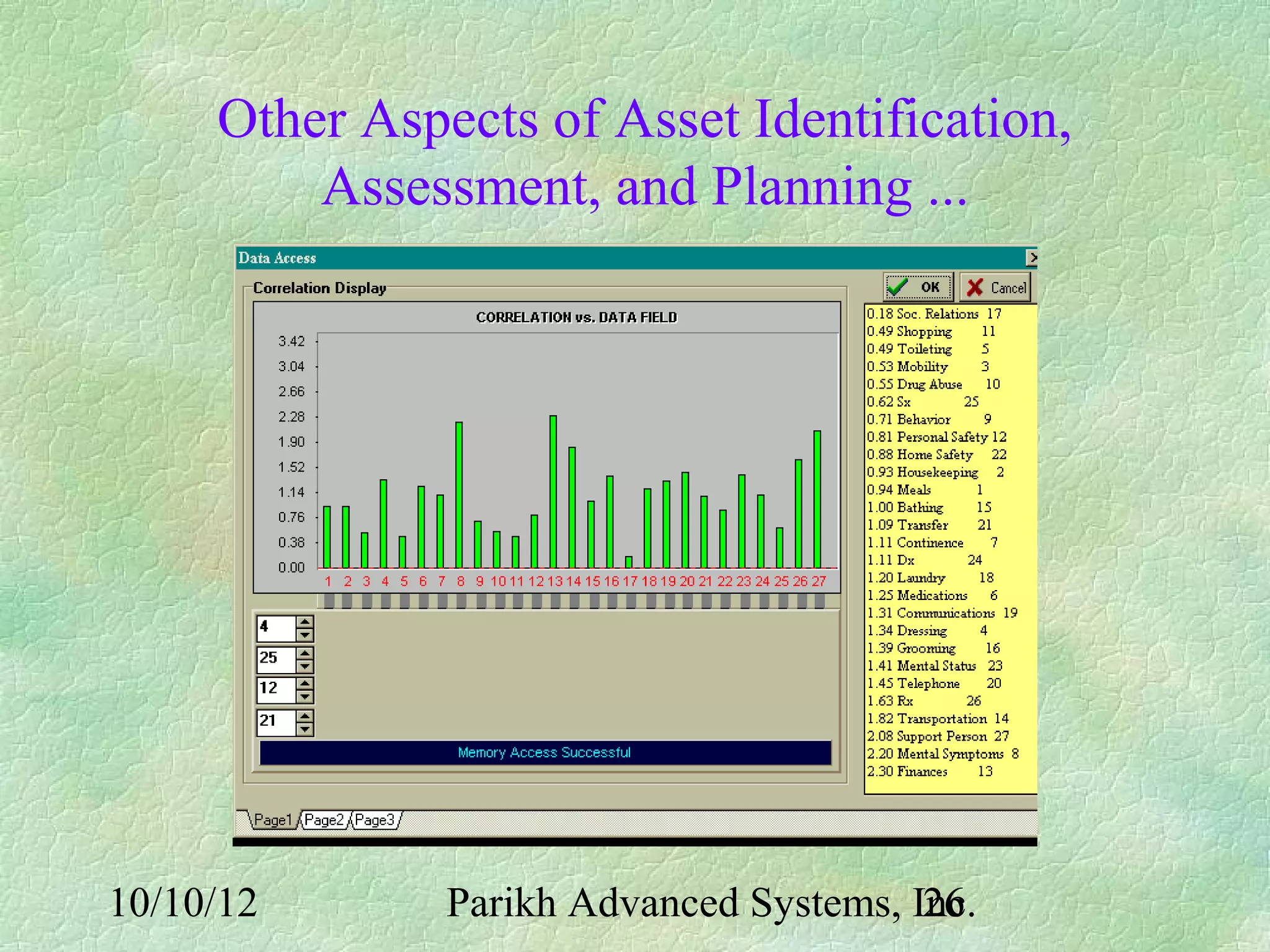 Other Aspects of Asset Identification,
         Assessment, and Planning ...




10/10/12       Parikh Advanced Systems, Inc.
                                         26
 