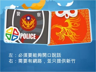 左：必須要能夠開口說話
右：需要有網路，並只提供新竹
 