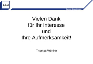 Vielen Dank für Ihr Interesse und Ihre Aufmerksamkeit!  Thomas Wöhlke 
