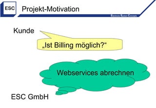 Projekt-Motivation Kunde ESC GmbH „ Ist Billing möglich?“ Webservices abrechnen 