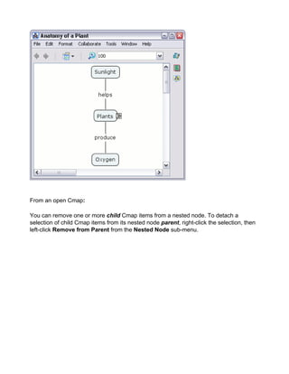 From an open Cmap: 
You can remove one or more child Cmap items from a nested node. To detach a selection of child Cmap items from its nested node parent, right-click the selection, then left-click Remove from Parent from the Nested Node sub-menu.  
