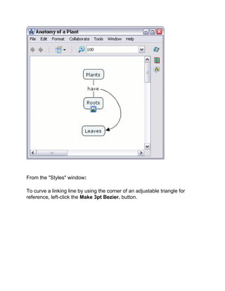 From the "Styles" window: 
To curve a linking line by using the corner of an adjustable triangle for reference, left-click the Make 3pt Bezier. button.  