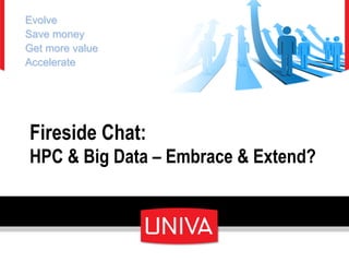 Fireside Chat:
HPC & Big Data – Embrace & Extend?
Evolve
Save money
Get more value
Accelerate
 