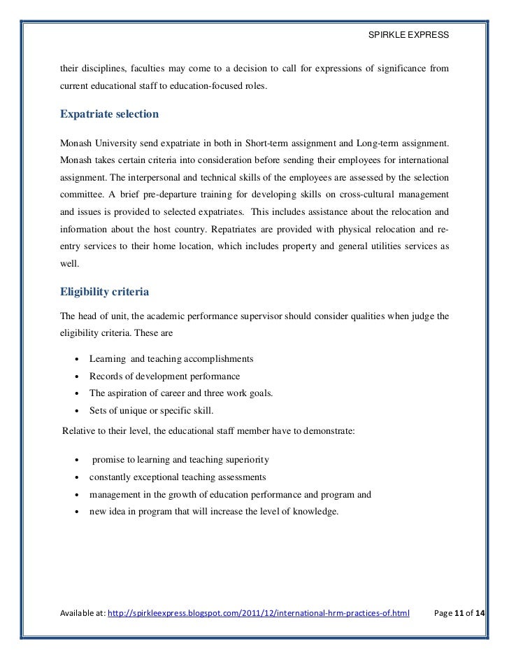 monash resume samples