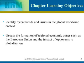 Chapter Learning Objectives identify recent trends and issues in the global workforce context discuss the formation of regional economic zones such as the European Union and the impact of opponents to globalization 