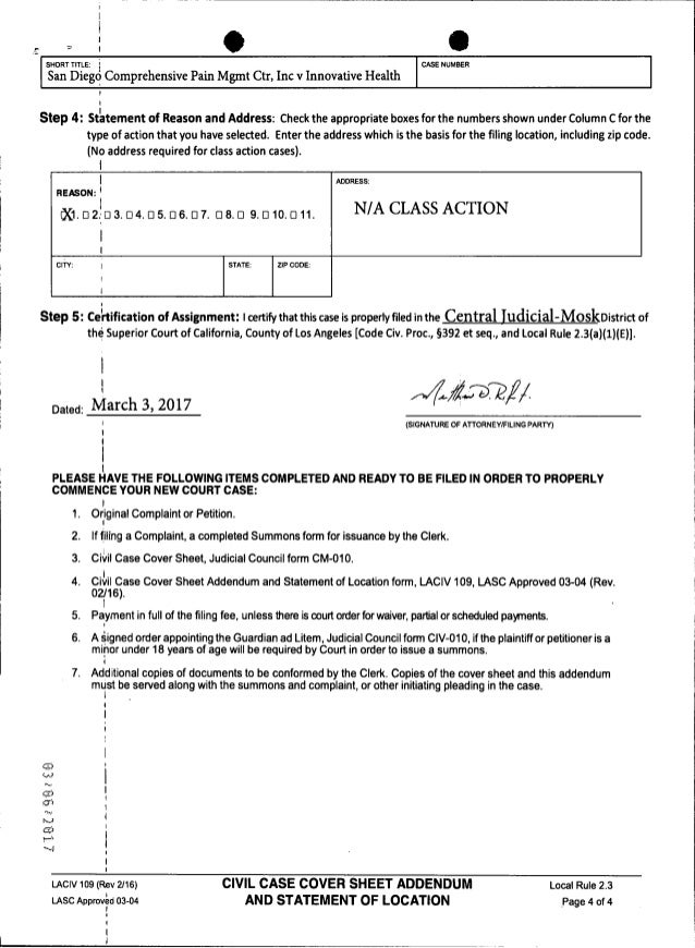 civil case cover sheet addendum los angeles