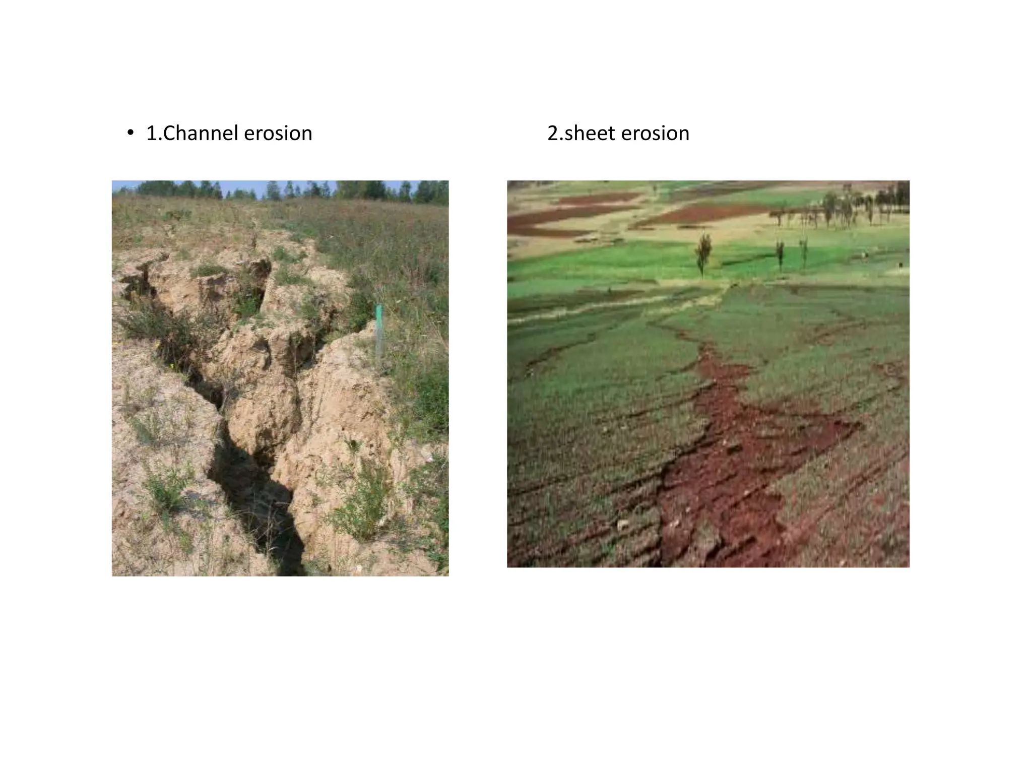 • 1.Channel erosion 2.sheet erosion
 