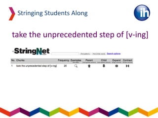 Stringing Students Along
take the unprecedented step of [v-ing]
Clicking on Child:
 