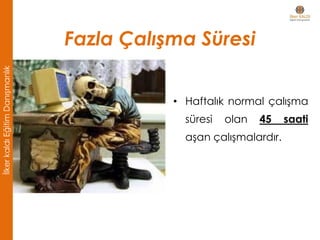 Fazla Çalışma Süresi
• Haftalık normal çalışma
süresi olan 45 saati
aşan çalışmalardır.
İlkerkaldıEğitimDanışmanlık
 