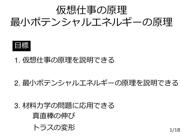 材料力学 仮想仕事の原理 最小ポテンシャルエネルギーの原理 Ii 07 18