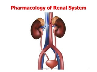 Pharmacology of Renal System
Pharmacology of Renal System 1
 