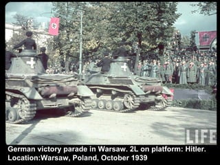 German victory parade in Warsaw. 2L on platform: Hitler.
Location:Warsaw, Poland, October 1939
 