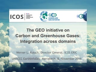 The GEO initiative on
Carbon and Greenhouse Gases:
Integration across domains
Werner L. Kutsch, Director General, ICOS ERIC
UNFCCC EarthInfoDay, Marrakech, 8. November 2016
 