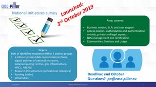 National Initiatives survey
11/10/2019 Webinar INFRAEOSC-5b projects 4
Areas covered
• Business models, SLAs and user supp...