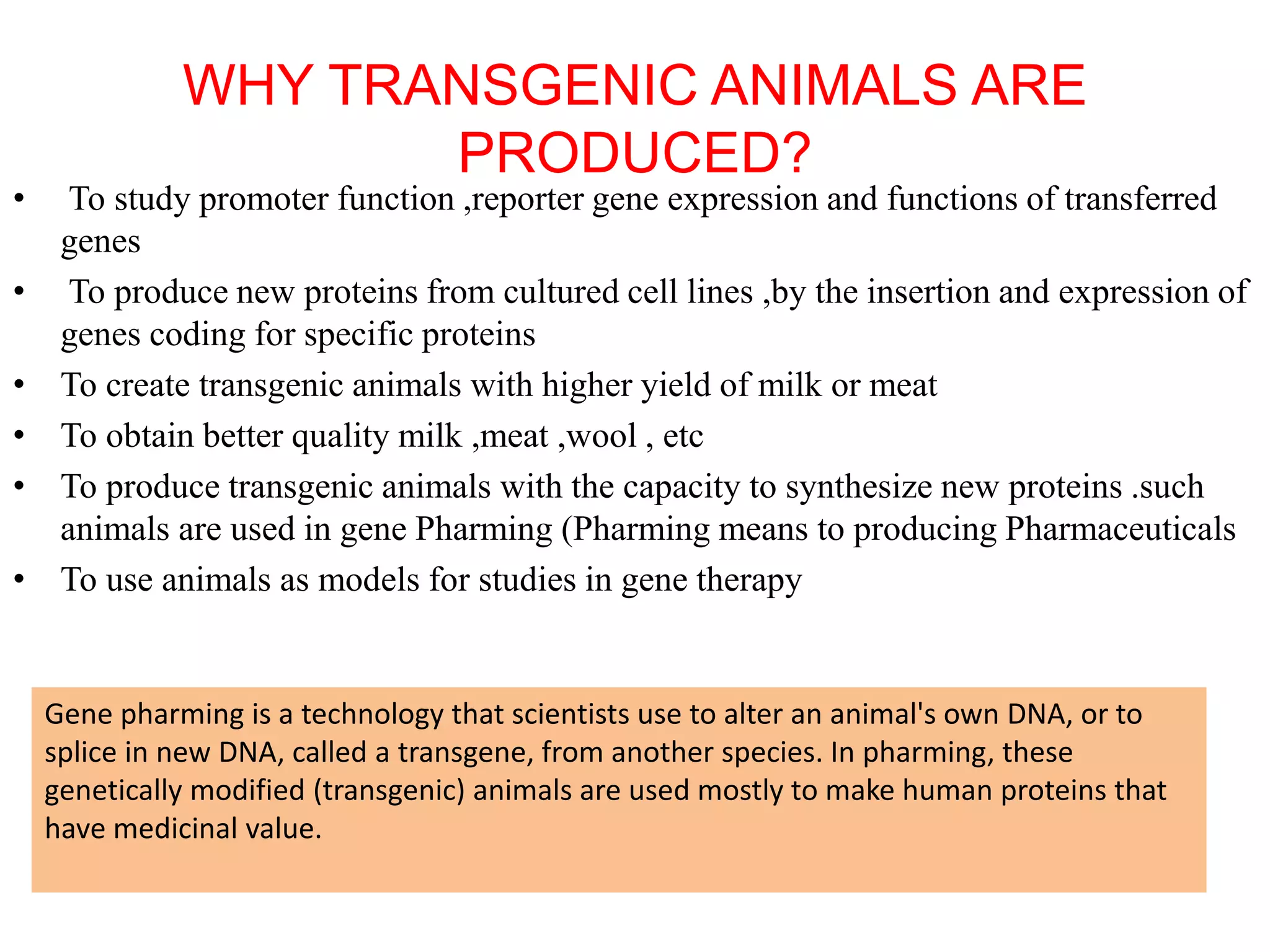 transgenic animals with desired traits