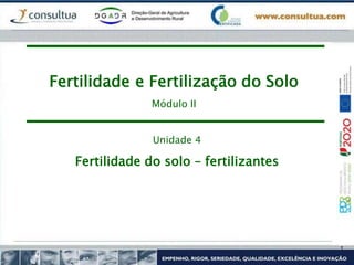 Unidade 4
Fertilidade do solo – fertilizantes
Fertilidade e Fertilização do Solo
Módulo II
 