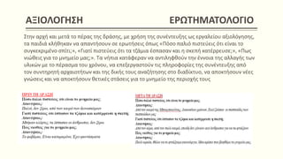 AΞΙΟΛΟΓΗΣΗ ΕΡΩΤΗΜΑΤΟΛΟΓΙΟ
Στην αρχή και μετά το πέρας της δράσης, με χρήση της συνέντευξης ως εργαλείου αξιολόγησης,
τα παιδιά κλήθηκαν να απαντήσουν σε ερωτήσεις όπως «Πόσο παλιό πιστεύεις ότι είναι το
συγκεκριμένο σπίτι;», «Γιατί πιστεύεις ότι τα τζάμια έσπασαν και η σκεπή κατέρρευσε;», «Πως
νιώθεις για το μνημείο μας;». Τα νήπια κατάφεραν να αντιληφθούν την έννοια της αλλαγής των
υλικών με το πέρασμα του χρόνου, να επεξεργαστούν τις πληροφορίες της συνέντευξης από
τον συντηρητή αρχαιοτήτων και της δικής τους αναζήτησης στο διαδίκτυο, να αποκτήσουν νέες
γνώσεις και να αποκτήσουν θετικές στάσεις για το μνημείο της περιοχής τους
 