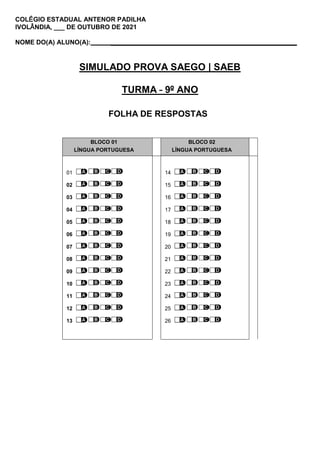 Ii simulado da prova saego-saeb-9ºano - alunos | PDF