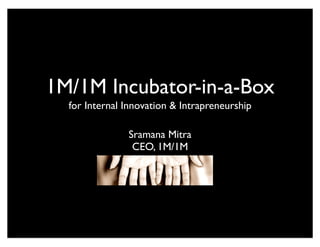 1M/1M Incubator-in-a-Box
for Internal Innovation & Intrapreneurship
Sramana Mitra
CEO, 1M/1M
 