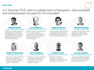 OUR TEAM
A.T. Kearney PCE Labs is a global team of designers, data scientists
and entrepreneurs focused on CX innovation
T...