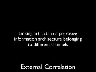 Linking artifacts in a pervasive
information architecture belonging
        to different channels



   External Correlation
 