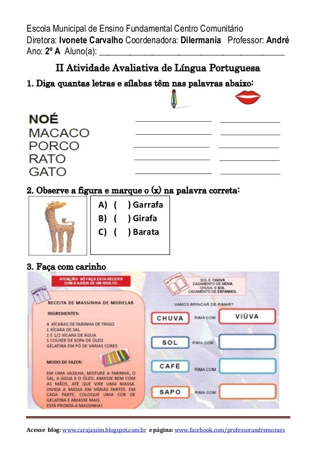 ii atividade avaliativa 2 ano word anoword