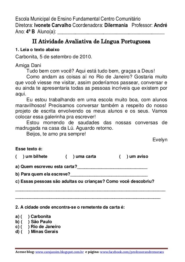 ii atividade avaliativa 4 ano word anoword