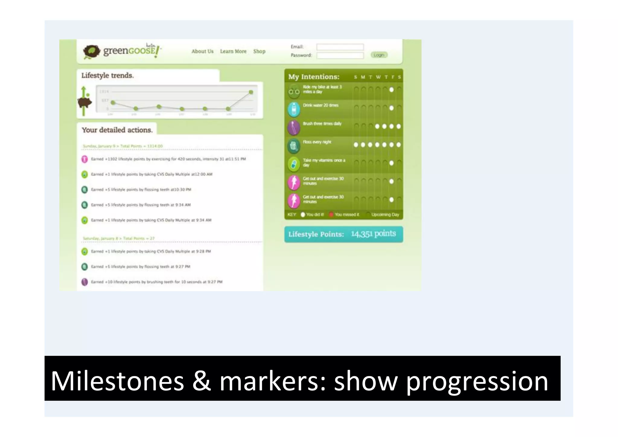 Milestones	
  &	
  markers:	
  show	
  progression	
  
 