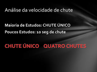 Análise da velocidade de chute

Maioria de Estudos: CHUTE ÚNICO
Poucos Estudos: 10 seg de chute
 