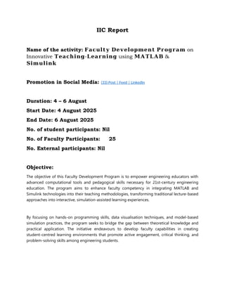 Faculty Development Program on Innovative Teaching with MATLAB ...