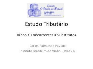 Estudo Tributário
Vinho X Concorrentes X Substitutos
Carlos Raimundo Paviani
Instituto Brasileiro do Vinho - IBRAVIN
 