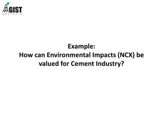 Example:
How can Environmental Impacts (NCX) be
valued for Cement Industry?
 
