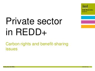 1
Isilda Nhantumbo
9/4/2014
Moving ahead with REDD+
Author name
Date
Isilda Nhantumbo
9/4/2014
Carbon rights and benefit-s...