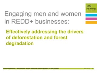 1
Isilda Nhantumbo
3-4 December 2015
Engaging men and women in REDD+ businesses: effectively addressing the drivers of def...