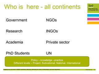 2
Isilda Nhantumbo
3-4 December 2015
Engaging men and women in REDD+ businesses: effectively addressing the drivers of def...