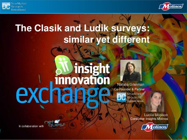 The Clasik and Ludik surveys:
similar yet different
Natalia Gitelman
Lucila Mónaco
Consumer Insights Molinos
Co-Founder & Partner
In collaboration with
 